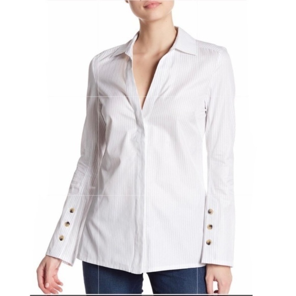 Brochu Walker Button Down Blouse Omar in White Striped